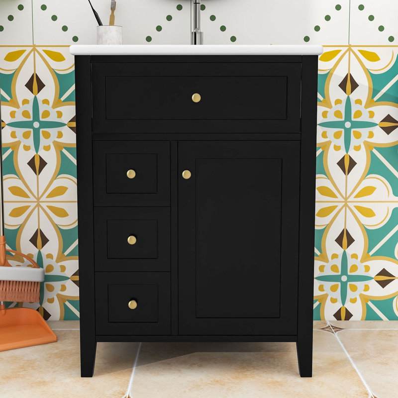 Winston Porter 4 Drawers Bathroom Vanity with Ceramic Sink